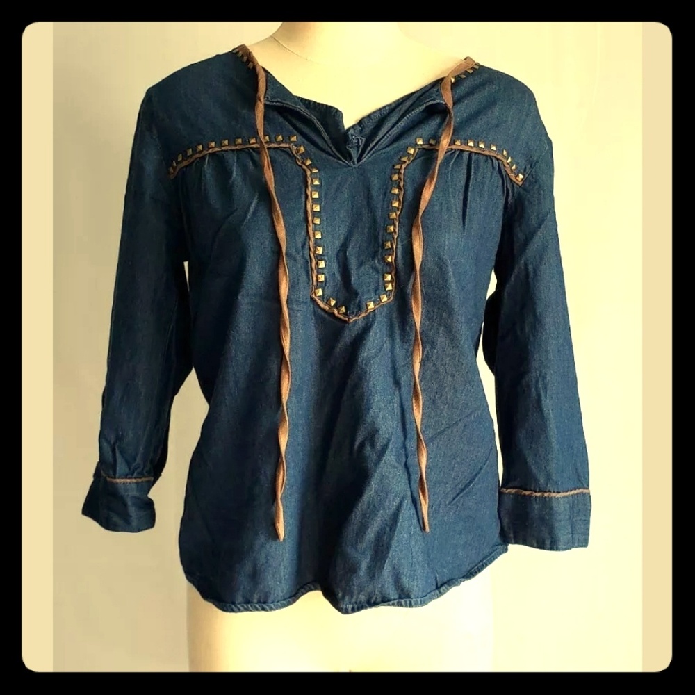 Hannah Petite Womens Top Size P/S denime metal